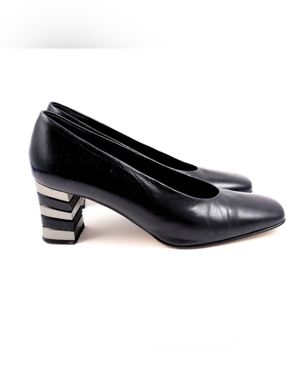 Proxy Made In Spain Black Leather Block Heel Pumps